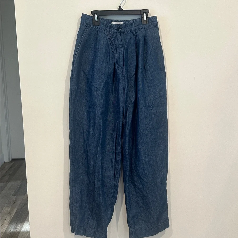COS blue linen blend wide leg pants size 4